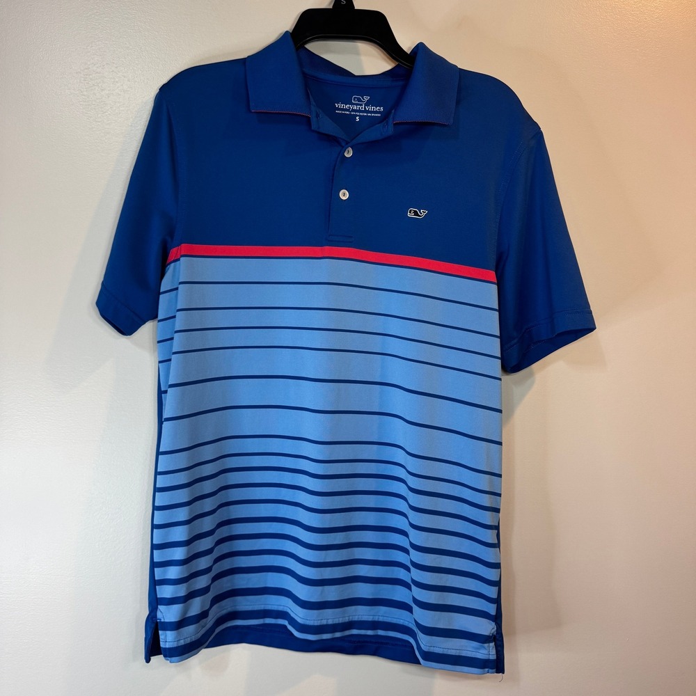 Vineyard Vines Performance Golf Polo Shirt Mens S Blue Striped Short Sleeve Prep